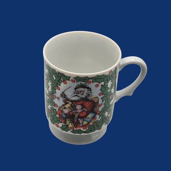 Kurt Adler Christmas Victorian Print Santa Claus Holiday Cup Mug Holly Berries - Picture 4 of 13